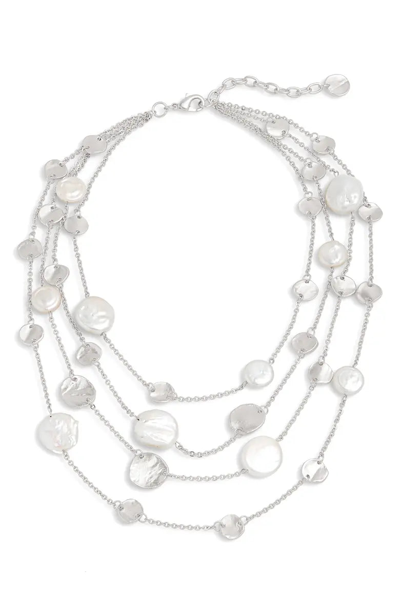 Coin and flat pearl multi strand necklace - Karine Sultan